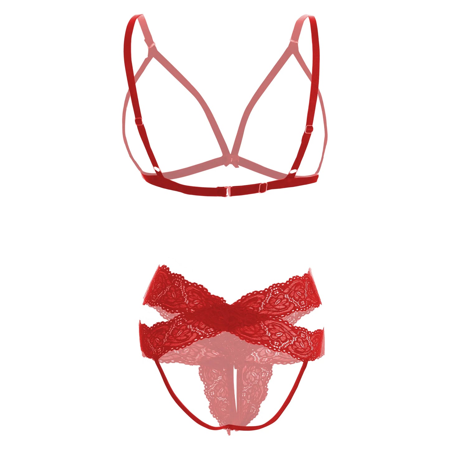 Premium Women’s Minimalist Cage Bralette & Crossover Lace Panty Set – Bold Two-Piece Lingerie Ensemble with Architectural Frame & Scalloped Embroidery