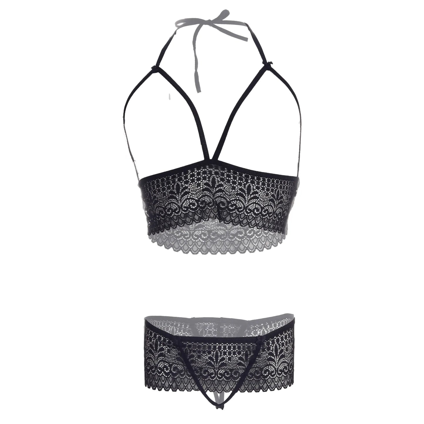 Premium Women’s Floral Lace Framed Bralette & Strappy Panty Set – Contemporary Two-Piece Lingerie Ensemble with Architectural Cage Design