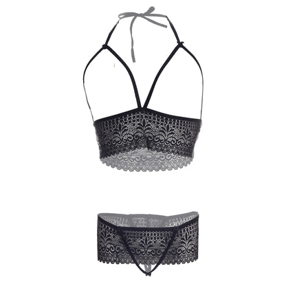 Premium Women’s Floral Lace Framed Bralette & Strappy Panty Set – Contemporary Two-Piece Lingerie Ensemble with Architectural Cage Design