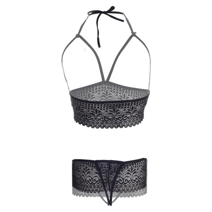 Premium Women’s Floral Lace Framed Bralette & Strappy Panty Set – Contemporary Two-Piece Lingerie Ensemble with Architectural Cage Design