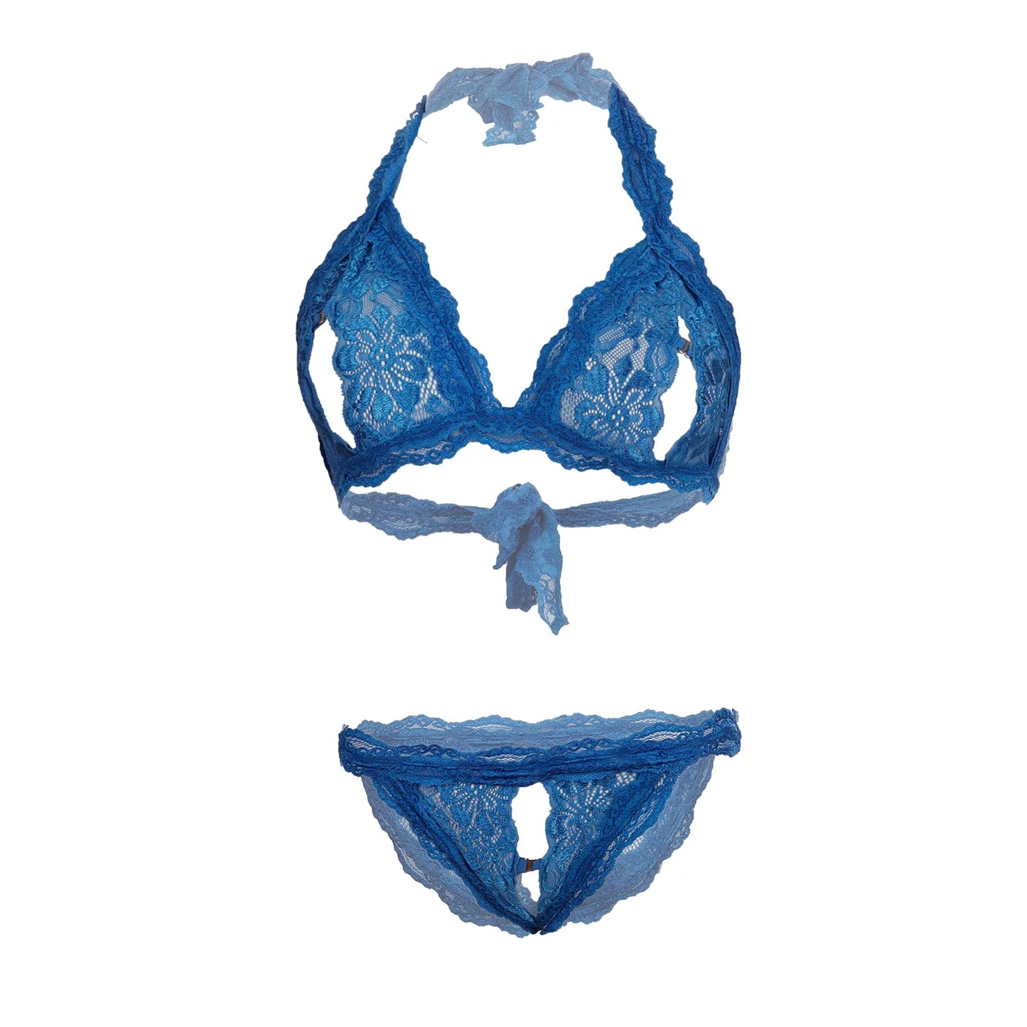 Premium Women’s Floral Lace Halter Bralette & Scalloped Panty Set – Elegant Two-Piece Lingerie Ensemble with Modern Keyhole Cut-Out Detail