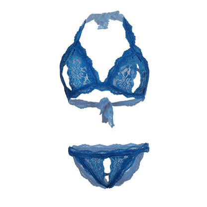 Premium Women’s Floral Lace Halter Bralette & Scalloped Panty Set – Elegant Two-Piece Lingerie Ensemble with Modern Keyhole Cut-Out Detail