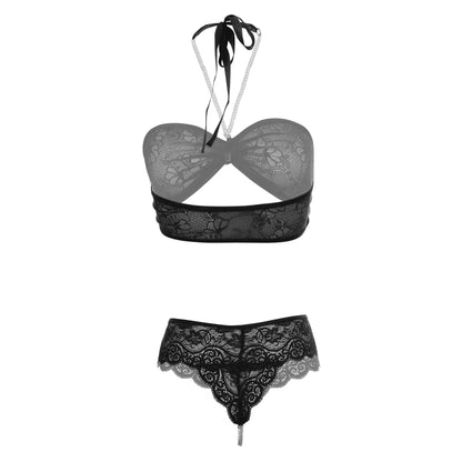 Premium Women’s Floral Lace Bandeau Bralette & Scalloped Panty Set – Elegant Two-Piece Lingerie Ensemble with Sophisticated Bow-Front Detail