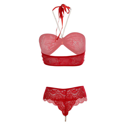 Premium Women’s Floral Lace Bandeau Bralette & Scalloped Panty Set – Elegant Two-Piece Lingerie Ensemble with Sophisticated Bow-Front Detail