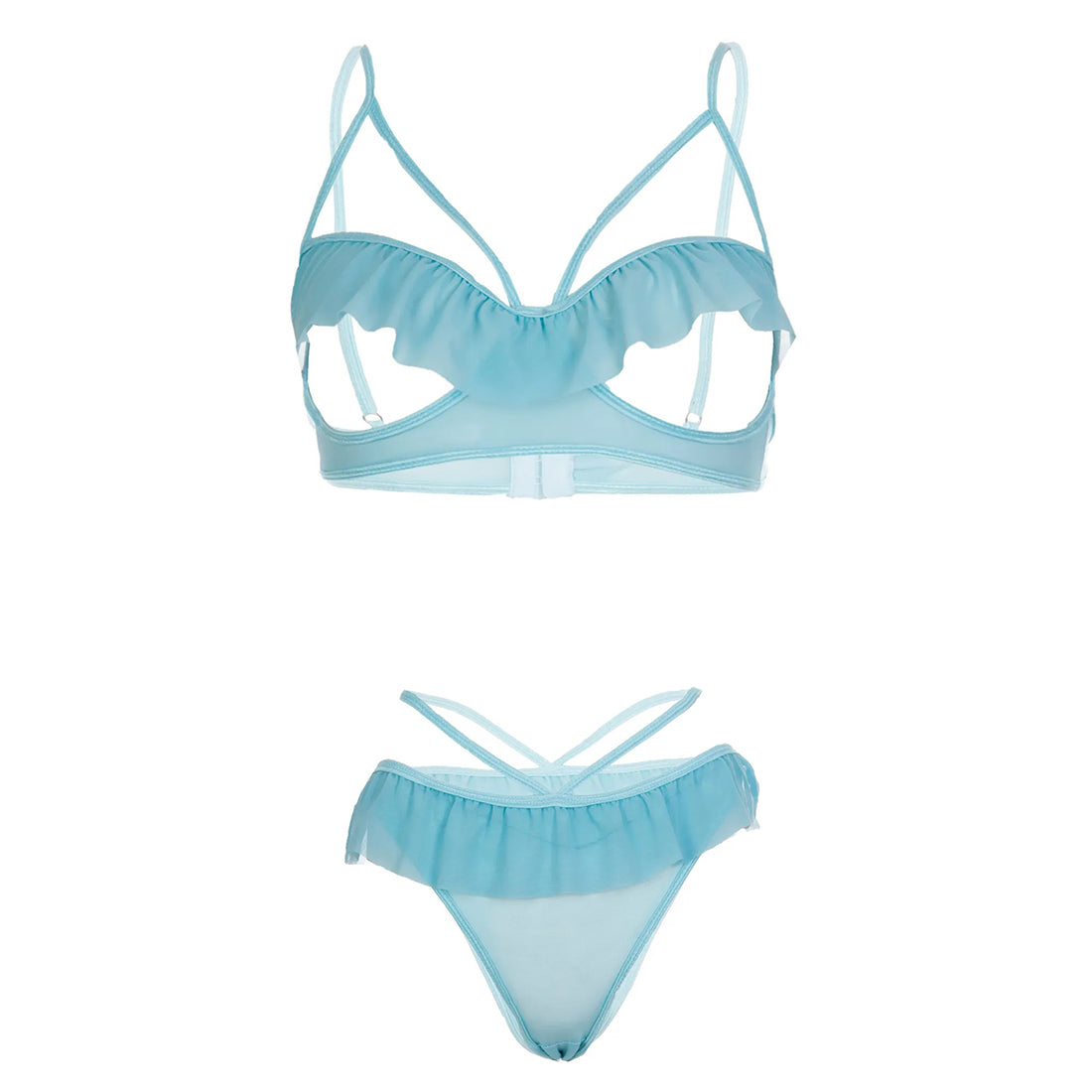 Women’s Ruffled Open-Cup Bralette & Strappy Panty Set – Elegant Two-Piece Lingerie Ensemble with Feminine Mesh Frills