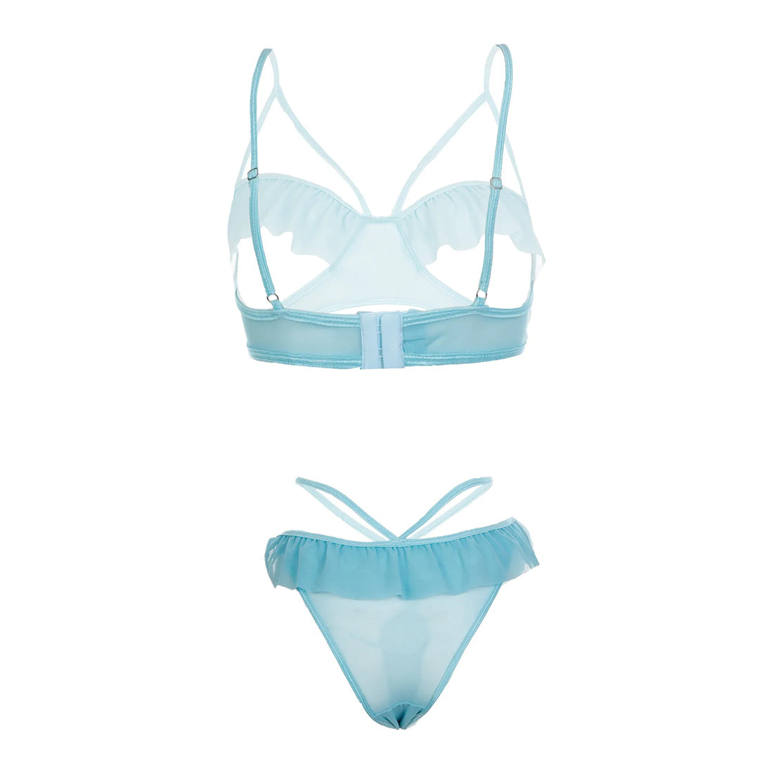Women’s Ruffled Open-Cup Bralette & Strappy Panty Set – Elegant Two-Piece Lingerie Ensemble with Feminine Mesh Frills