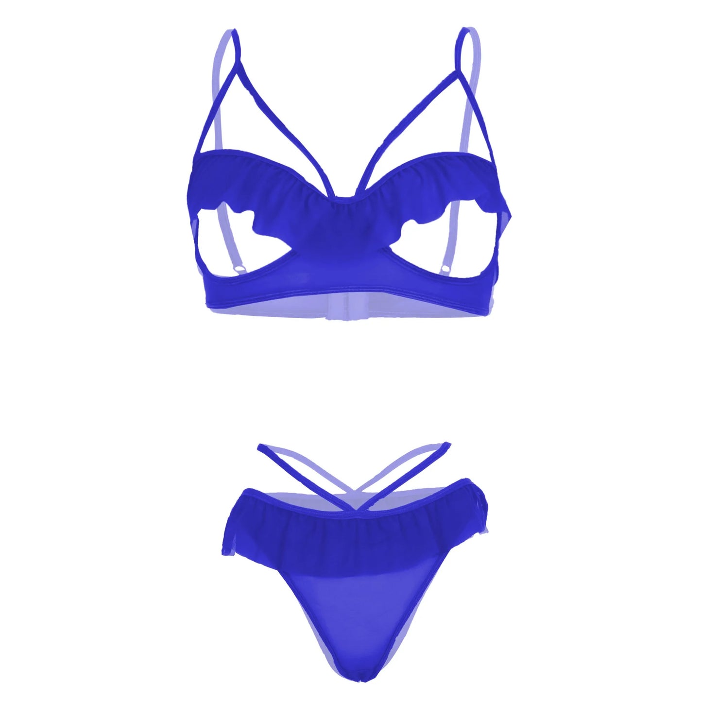 Women’s Ruffled Open-Cup Bralette & Strappy Panty Set – Elegant Two-Piece Lingerie Ensemble with Feminine Mesh Frills
