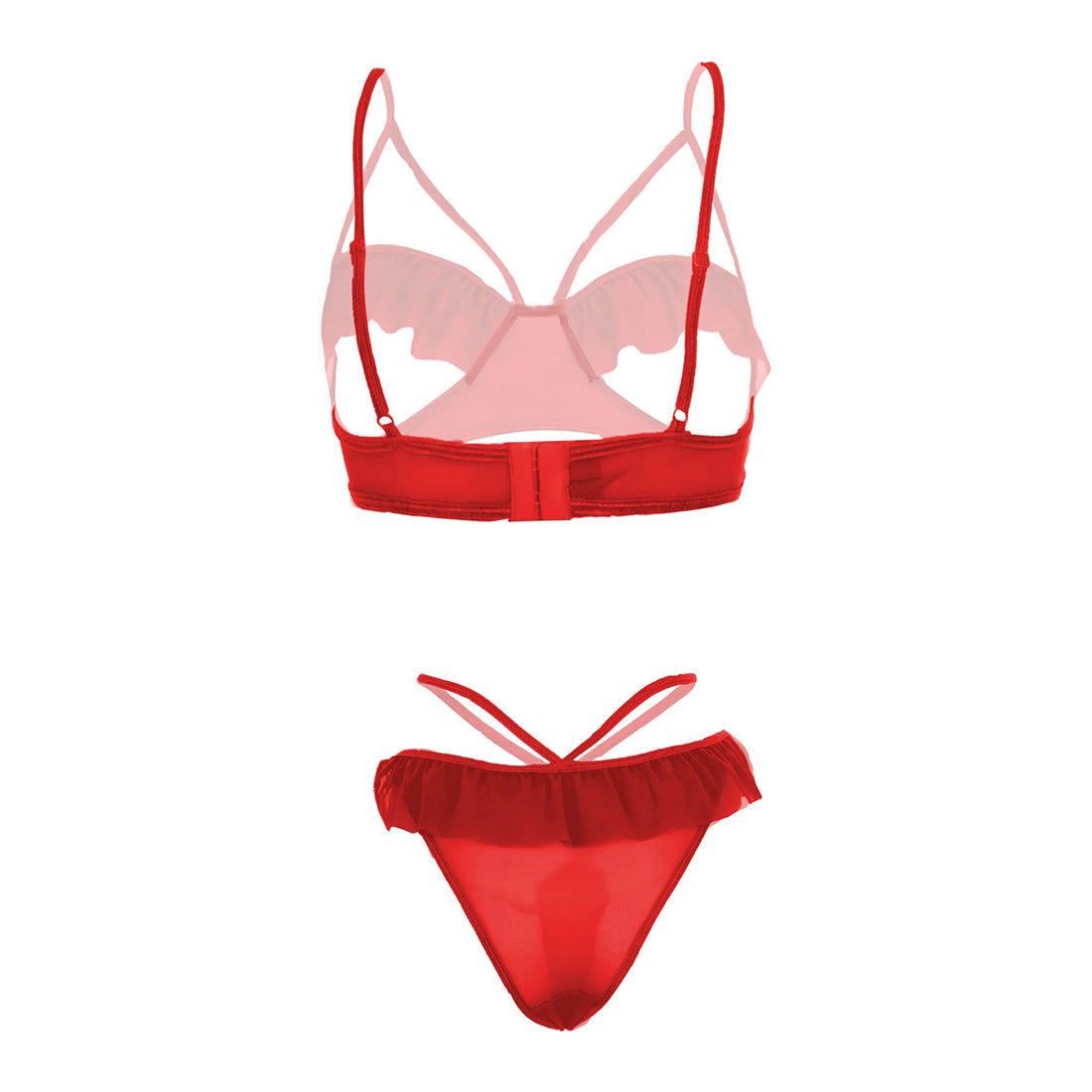 Women’s Ruffled Open-Cup Bralette & Strappy Panty Set – Elegant Two-Piece Lingerie Ensemble with Feminine Mesh Frills