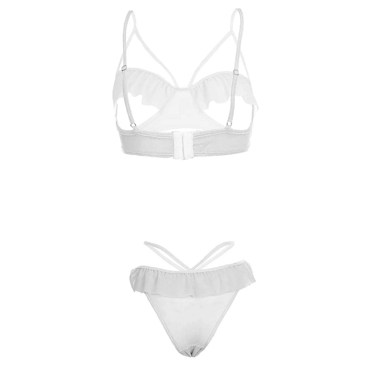 Women’s Ruffled Open-Cup Bralette & Strappy Panty Set – Elegant Two-Piece Lingerie Ensemble with Feminine Mesh Frills