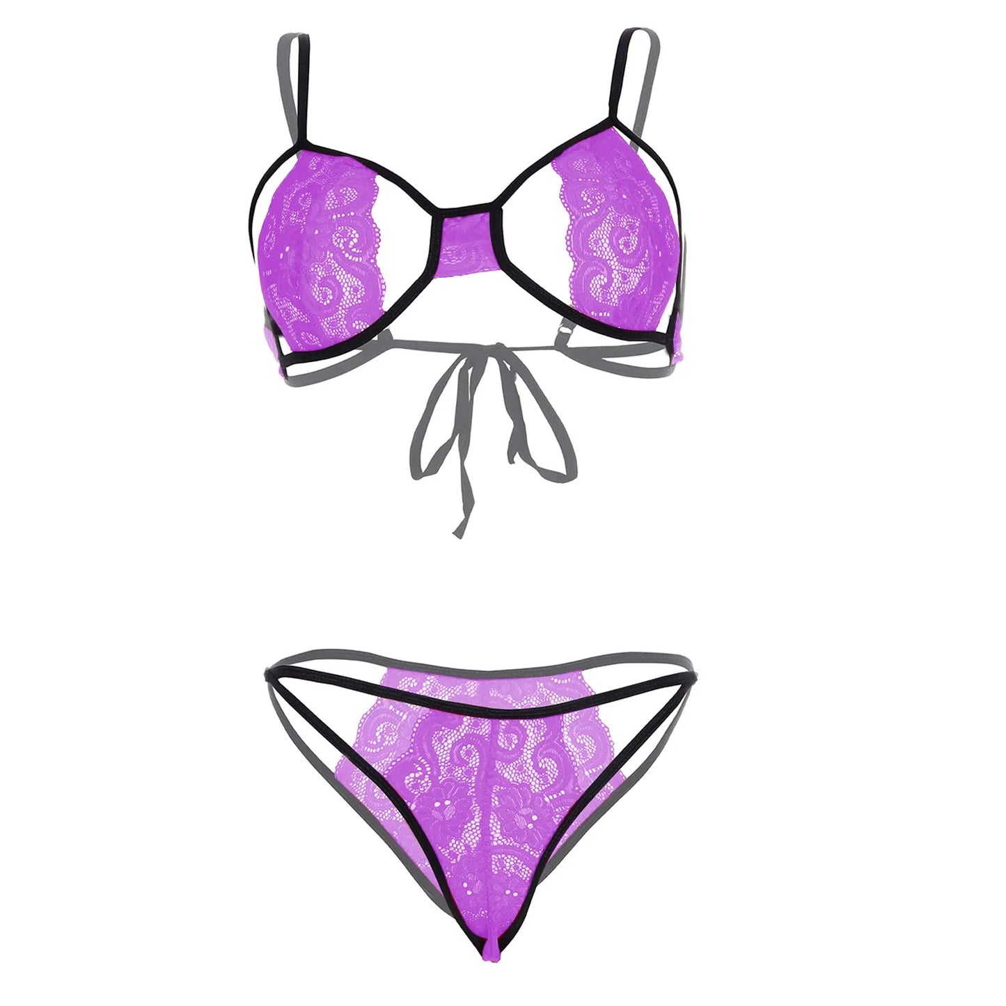 Women’s Floral Lace Cut-Out Bralette & Strappy Panty Set – Elegant Two-Piece Lingerie Ensemble with Modern Open-Detail Design