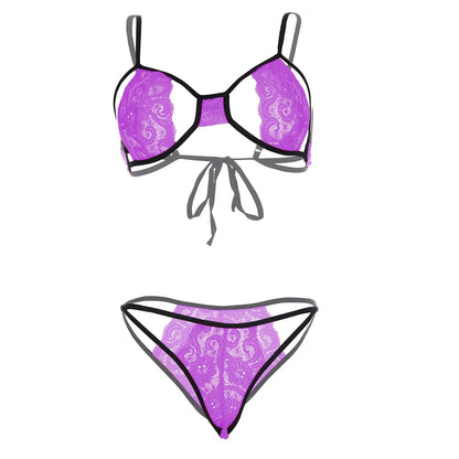 Women’s Floral Lace Cut-Out Bralette & Strappy Panty Set – Elegant Two-Piece Lingerie Ensemble with Modern Open-Detail Design