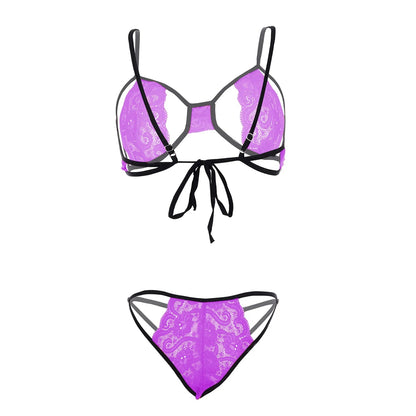Women’s Floral Lace Cut-Out Bralette & Strappy Panty Set – Elegant Two-Piece Lingerie Ensemble with Modern Open-Detail Design
