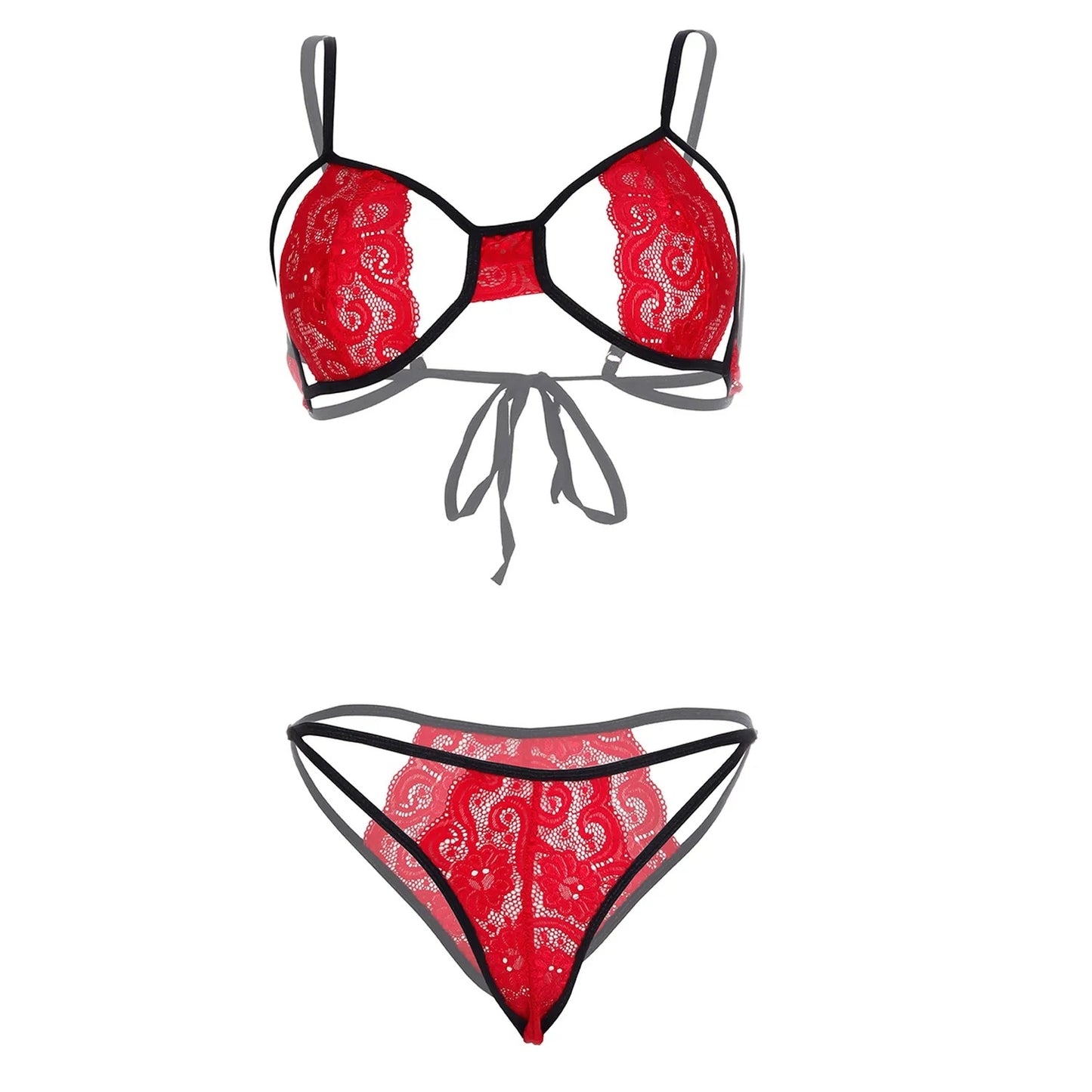 Women’s Floral Lace Cut-Out Bralette & Strappy Panty Set – Elegant Two-Piece Lingerie Ensemble with Modern Open-Detail Design