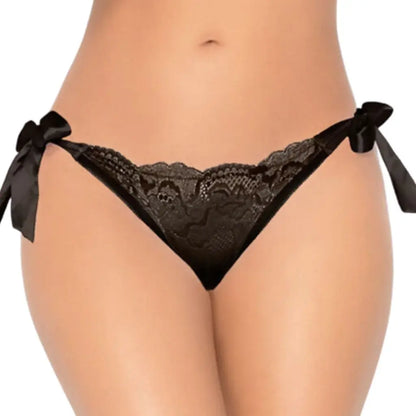 Women’s Lace Tie-Side Open Back Thong Panty – Soft Stretch Sexy Lingerie Bottomwear