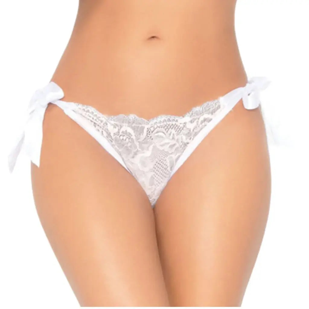 Women’s Lace Tie-Side Open Back Thong Panty – Soft Stretch Sexy Lingerie Bottomwear