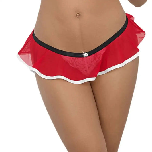 Women’s Santa-Inspired Ruffle Thong Panty – Playful Bow-Detail Designer Intimate Bottomwear