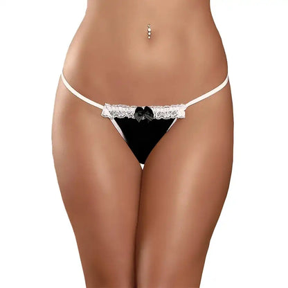 Women’s Lace-Trim Contrast Micro Thong – Ultra-Sleek Bow-Detail Designer Intimate Bottomwear
