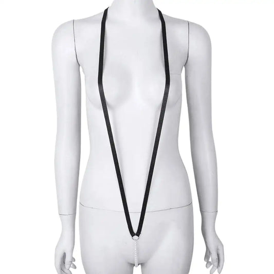 Women’s Minimalist Body Strap Harness – Adjustable Elastic Lingerie Accessory with Pearl Detail