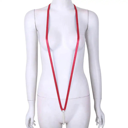 Women’s Minimalist Body Strap Harness – Adjustable Elastic Lingerie Accessory with Pearl Detail