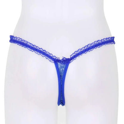Women’s Lace Pearl Accent Cut-Out Thong Panty – Decorative Bow Lingerie Bottomwear