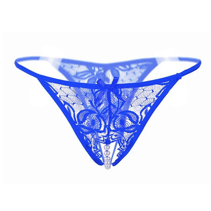 Women’s Sheer Lace Pearl Detail Thong – Elegant Low-Rise Designer Intimate Bottomwear