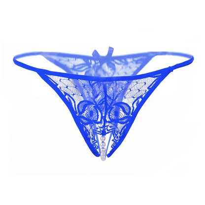 Women’s Sheer Lace Pearl Detail Thong – Elegant Low-Rise Designer Intimate Bottomwear