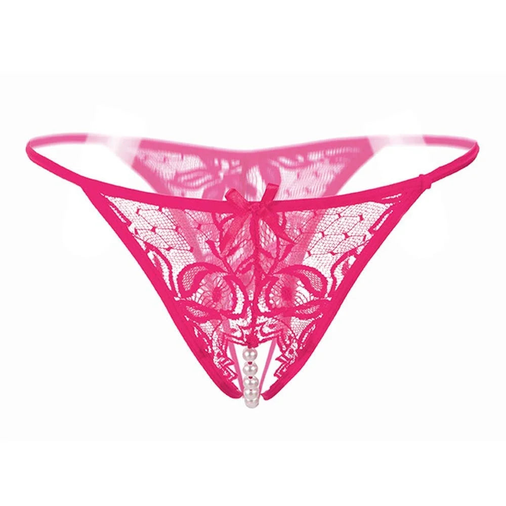 Women’s Sheer Lace Pearl Detail Thong – Elegant Low-Rise Designer Intimate Bottomwear