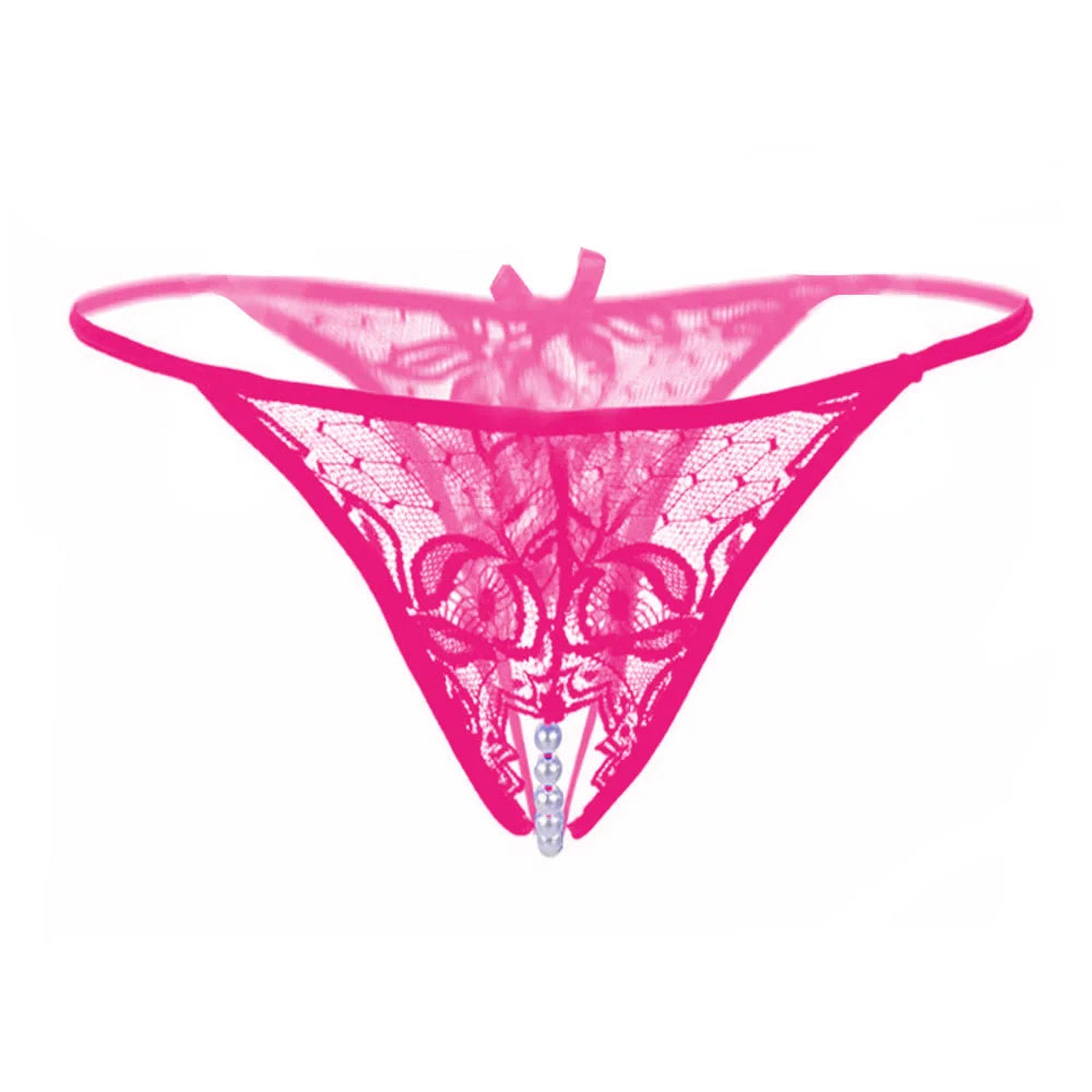 Women’s Sheer Lace Pearl Detail Thong – Elegant Low-Rise Designer Intimate Bottomwear