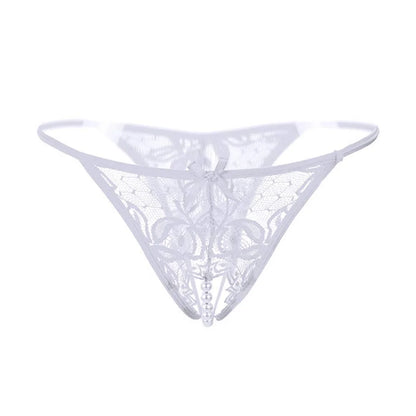 Women’s Sheer Lace Pearl Detail Thong – Elegant Low-Rise Designer Intimate Bottomwear