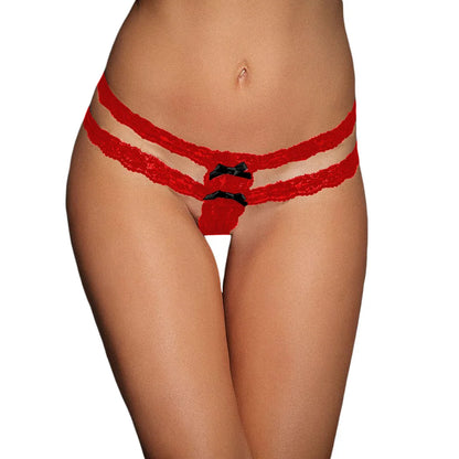 Women’s Double Strap Lace G-String Panty – Bow Detail Sexy Lingerie Bottomwear