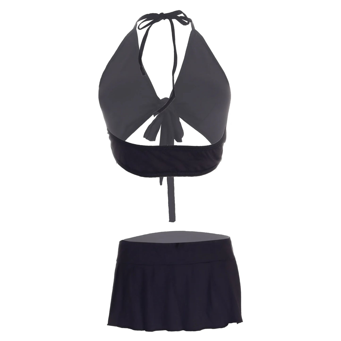 Women’s Smooth-Touch Halter Bralette & Pleated Mini Skirt Set – Elegant Two-Piece Lingerie Ensemble with Modern Front-Tie Detail