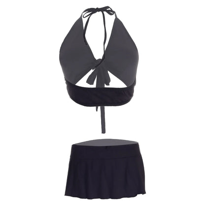 Women’s Smooth-Touch Halter Bralette & Pleated Mini Skirt Set – Elegant Two-Piece Lingerie Ensemble with Modern Front-Tie Detail