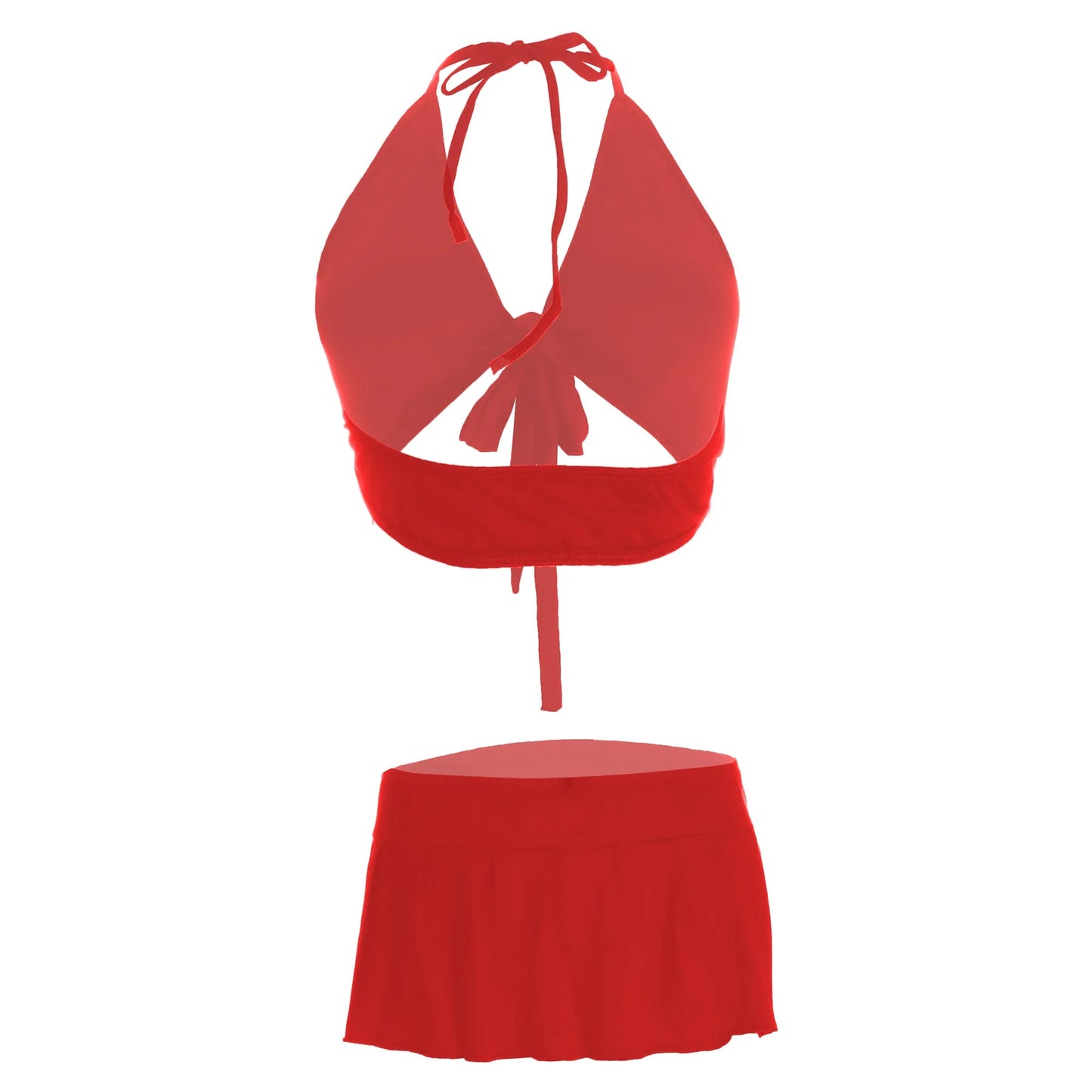 Women’s Smooth-Touch Halter Bralette & Pleated Mini Skirt Set – Elegant Two-Piece Lingerie Ensemble with Modern Front-Tie Detail
