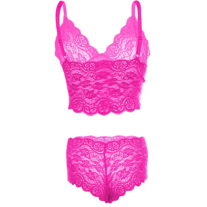 Women's Lace Pink Bra and Panty Lingerie Set