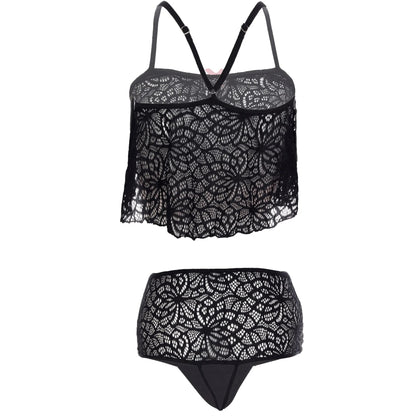Women’s Floral Lace Ruffled Bralette & High-Waist Panty Set – Elegant Two-Piece Lingerie Ensemble with Decorative Ribbon Bows