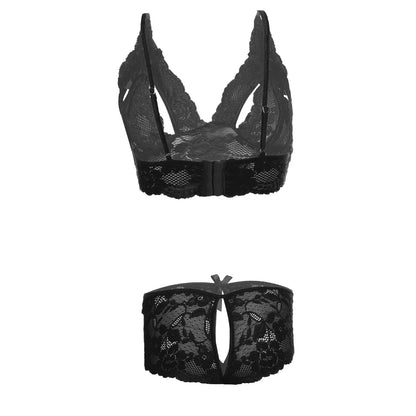 Women Lace Lingerie Set Deep Neck Bralette and Boyshort Panty Set Soft Stretch Designer Nightwear for Women