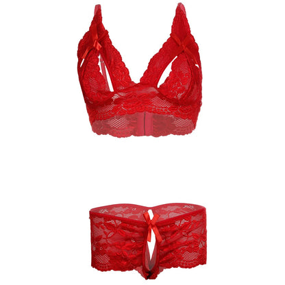 Women Lace Lingerie Set Deep Neck Bralette and Boyshort Panty Set Soft Stretch Designer Nightwear for Women