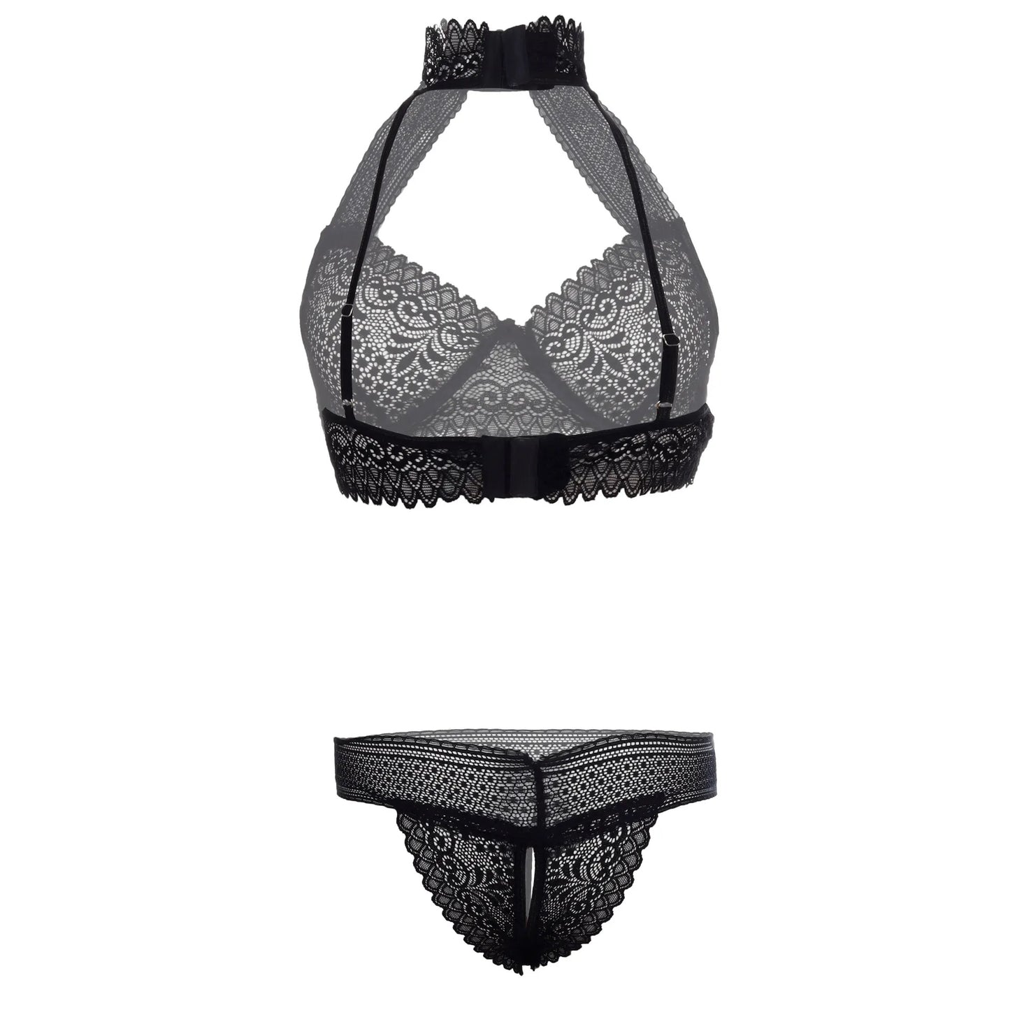 Women’s Floral Lace Choker-Style Halter Bralette & Panty Set – Elegant Two-Piece Lingerie Ensemble with Modern Keyhole Neckline