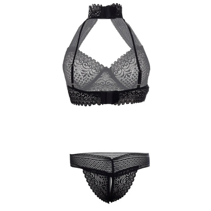 Women’s Floral Lace Choker-Style Halter Bralette & Panty Set – Elegant Two-Piece Lingerie Ensemble with Modern Keyhole Neckline
