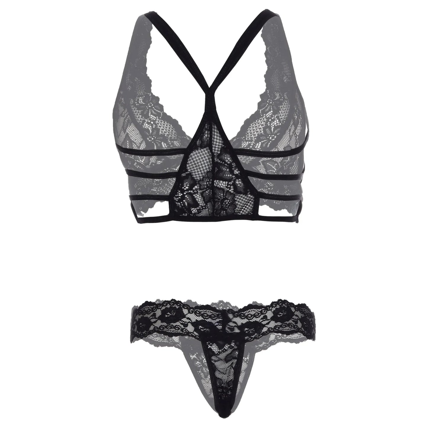 Women’s Floral Lace Bralette & Matching Panty Set – Elegant Two-Piece Lingerie Ensemble with Scalloped Embroidery Detail
