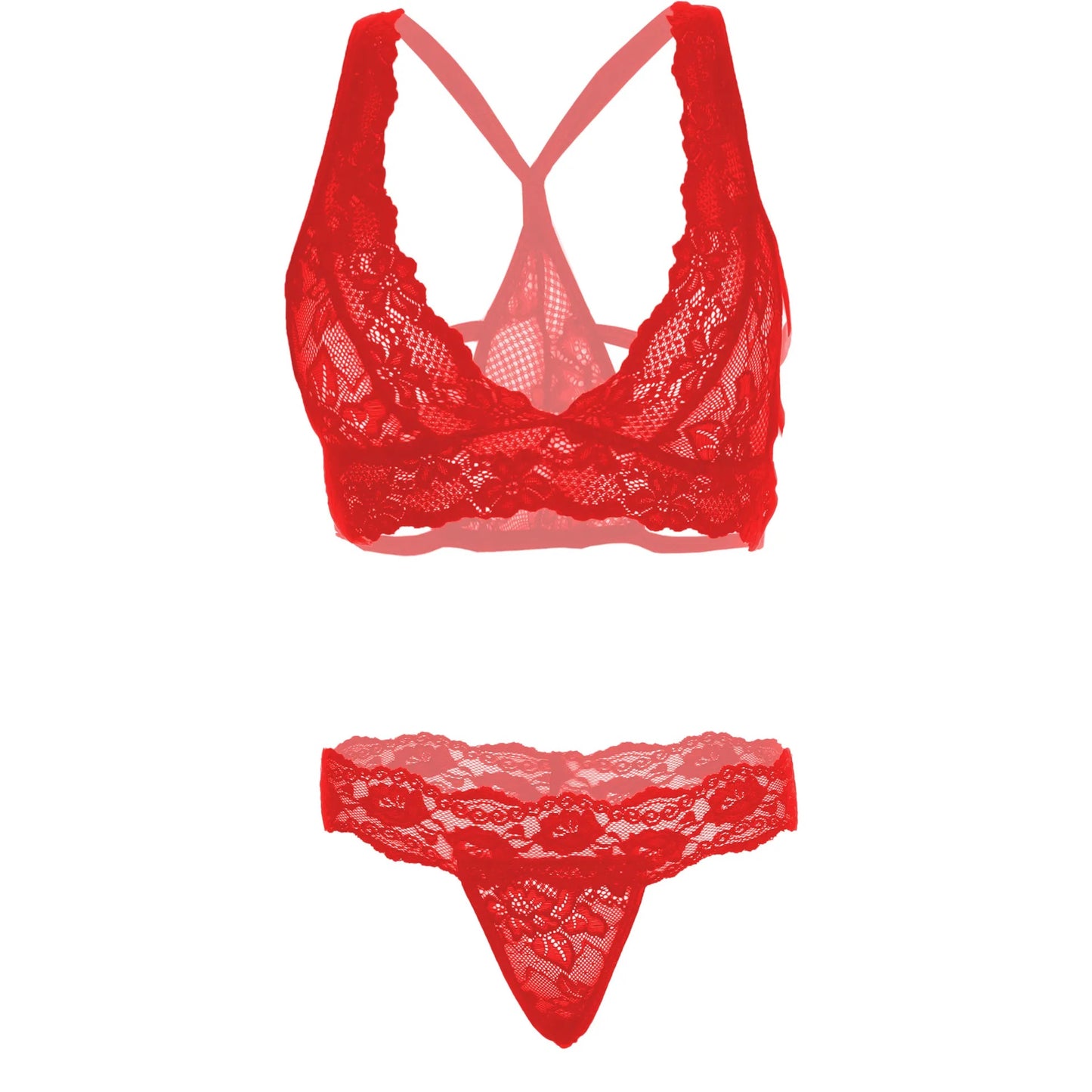Women’s Floral Lace Bralette & Matching Panty Set – Elegant Two-Piece Lingerie Ensemble with Scalloped Embroidery Detail