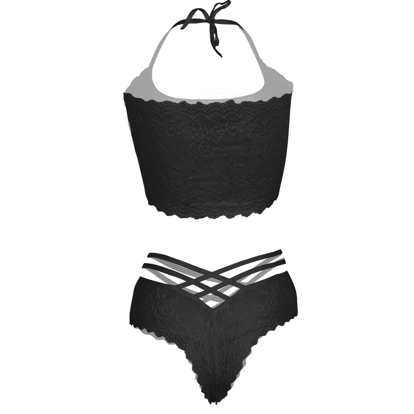 Women Lace Strap Black Bra & Panty Lingerie Set