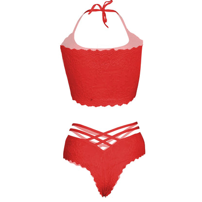 Women's Lace Strap Red Bra & Panty Lingerie Set