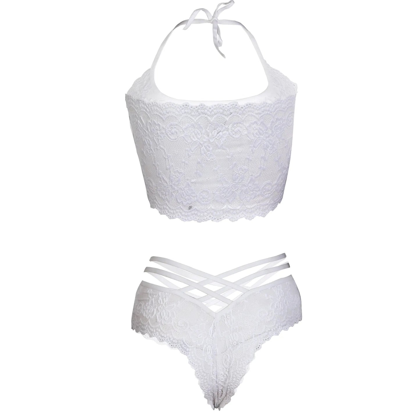 Women Lace Strap White Bra & Panty Lingerie Set