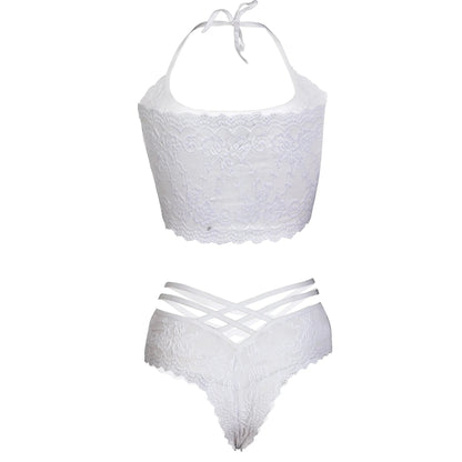 Women Lace Strap White Bra & Panty Lingerie Set