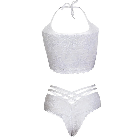 Women Lace Strap White Bra & Panty Lingerie Set