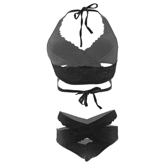 Women Lace Lingerie Set Halter Neck Bralette and High Waist Panty Set Soft Stretch Designer Nightwear for Women