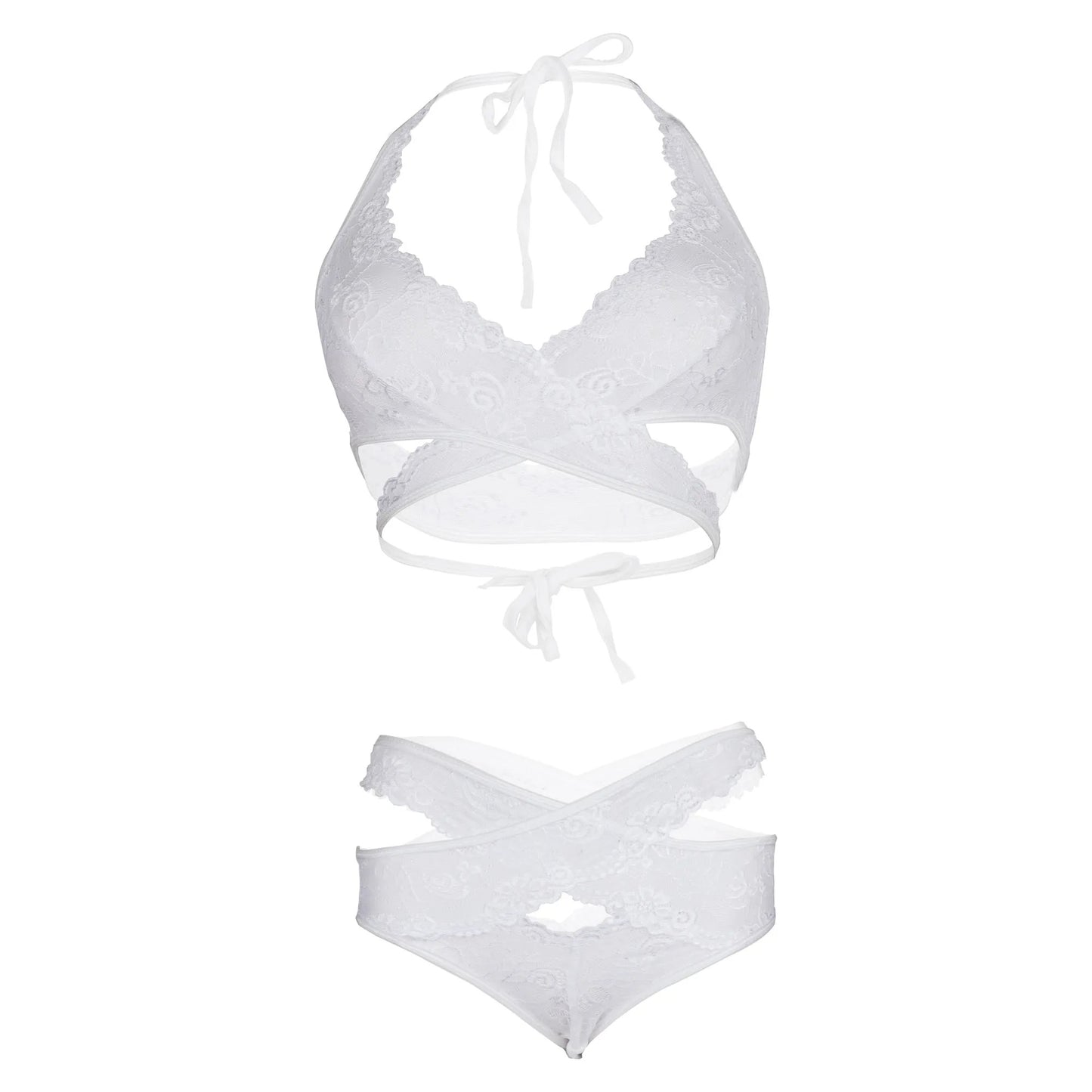 Women Lace Lingerie Set Halter Neck Bralette and High Waist Panty Set Soft Stretch Designer Nightwear for Women