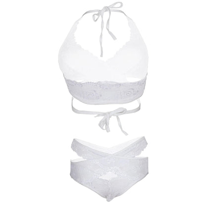 Women Lace Lingerie Set Halter Neck Bralette and High Waist Panty Set Soft Stretch Designer Nightwear for Women