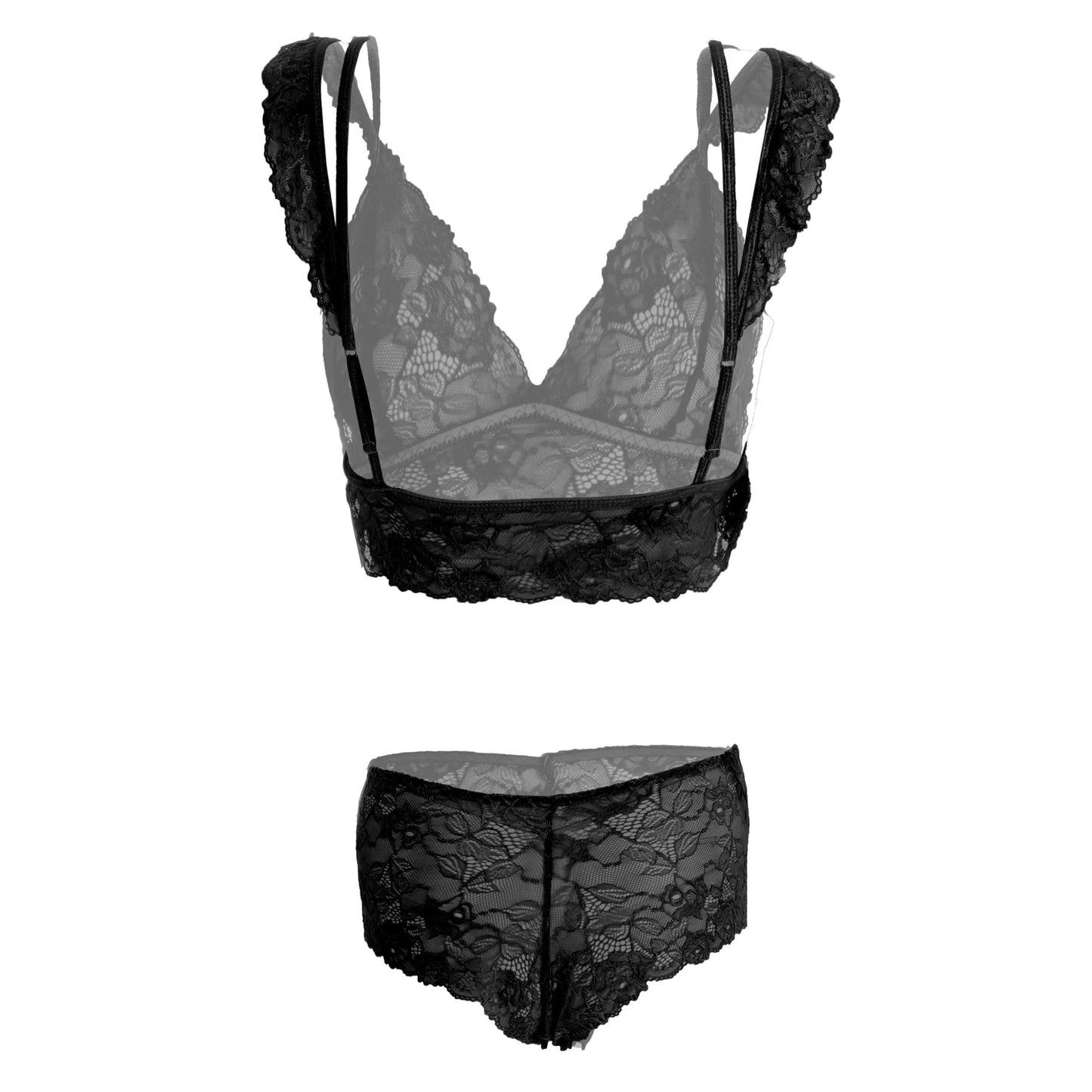 Women’s Floral Lace Longline Bralette & Boyshort Set – Elegant Two-Piece Lingerie Ensemble with Scalloped Embroidery Trim